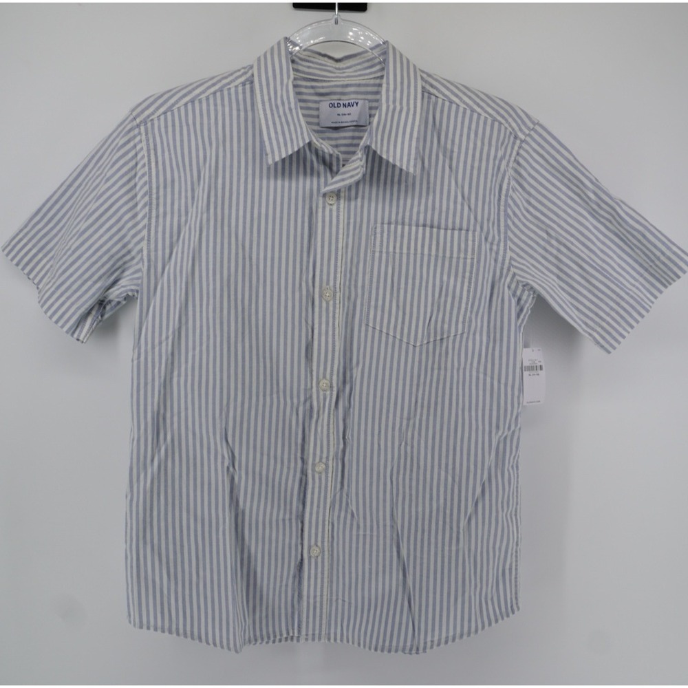Old Navy Boys XL 14-16 Short Sleeve Button Down Shirt Blue White Stripe NEW